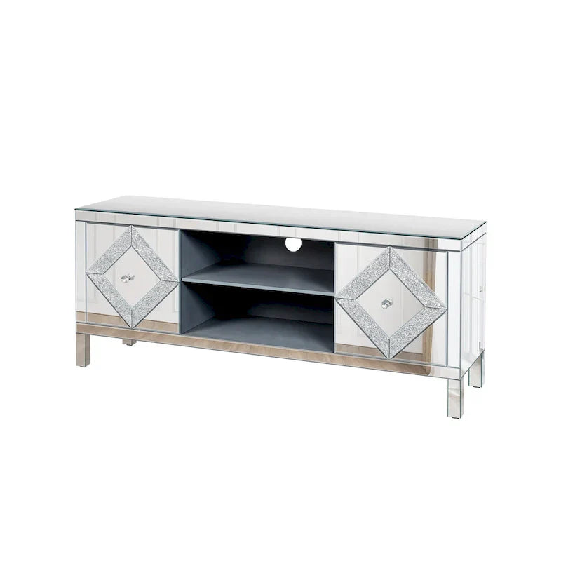 Mobile TV da 59 pollici con ante a specchio a forma di diamante e spazio di archiviazione, per TV fino a 65 pollici