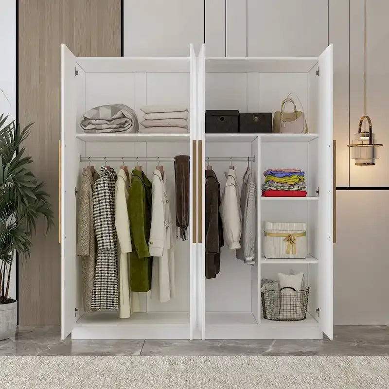 Armadio moderno freestanding in legno massiccio con ripiani