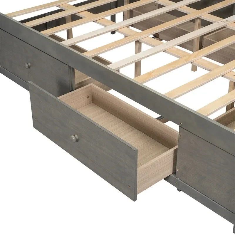 Letto a piattaforma King Size con testiera contenitore e 8 cassetti