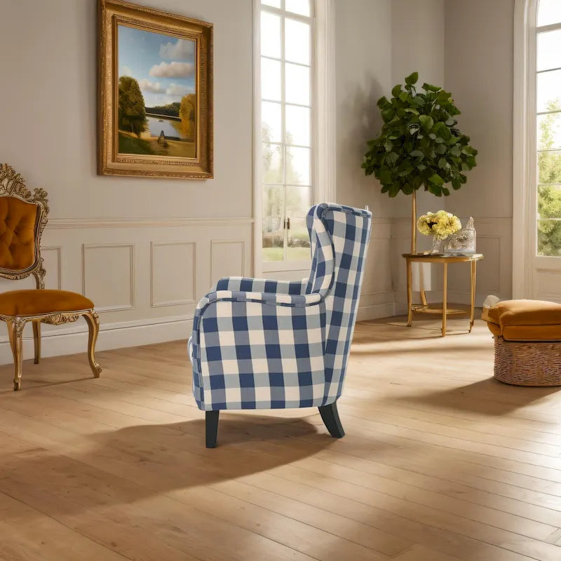 Poltrona imbottita schienale alto Modern Retro 30,25" con gambe in legno per soggiorno