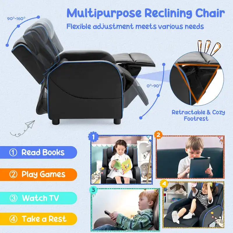Poltrona Reclinabile Ergonomica Gymax per Bambini in Pelle con Poggiapiedi