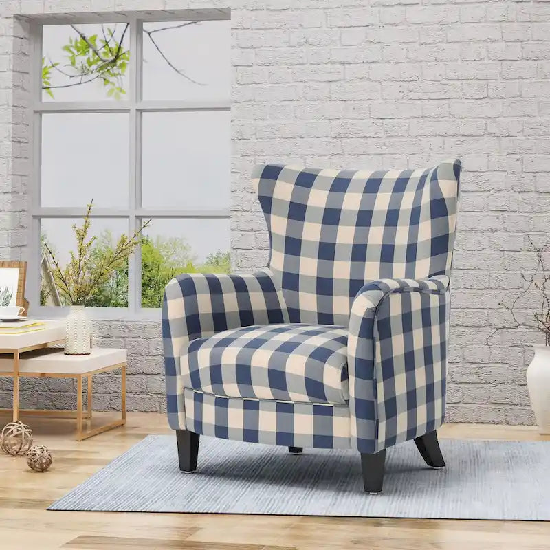 Poltrona imbottita schienale alto Modern Retro 30,25" con gambe in legno per soggiorno