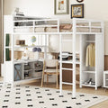 Letto a soppalco in metallo Off-White con scrivania e armadio - Matrimoniale