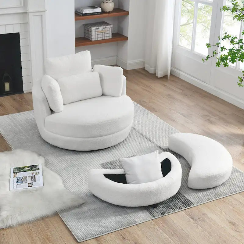 Poltrona a botte girevole di grandi dimensioni con pouf contenitore a forma di luna