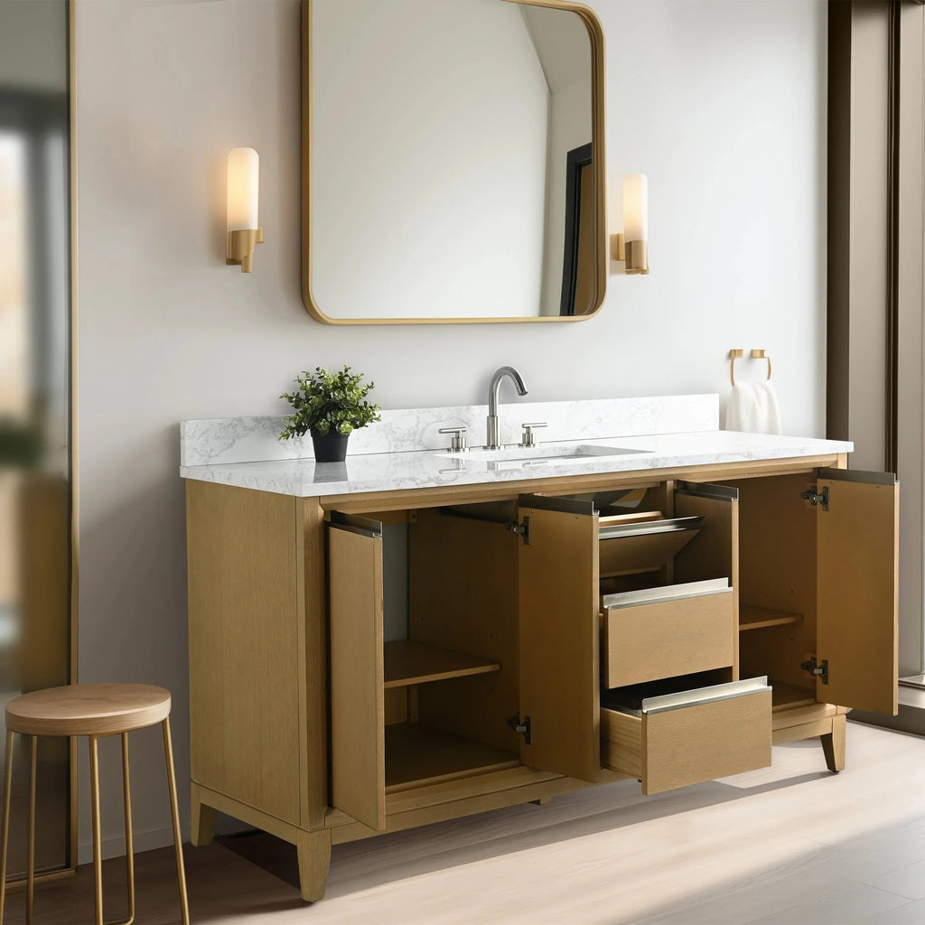 Mobile da Bagno Vanity Art con Lavabo in Ceramica e Top in Marmo Ricomposto