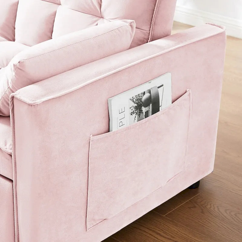 Divano letto 3 in 1 in velluto convertibile con letto estraibile e schienale reclinabile