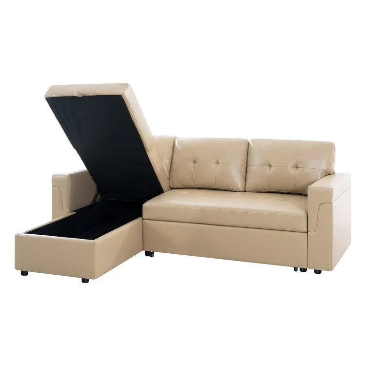 Divano componibile convertibile reversibile con letto estraibile, chaise longue con contenitore nascosto e gambe durevoli