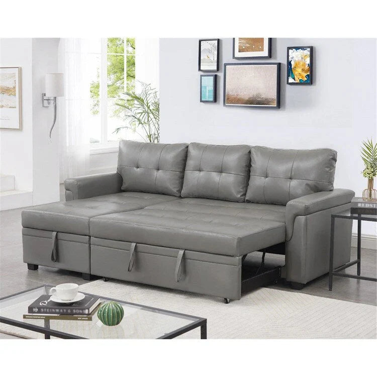 Divano componibile convertibile reversibile con letto estraibile, chaise longue con contenitore nascosto e gambe durevoli