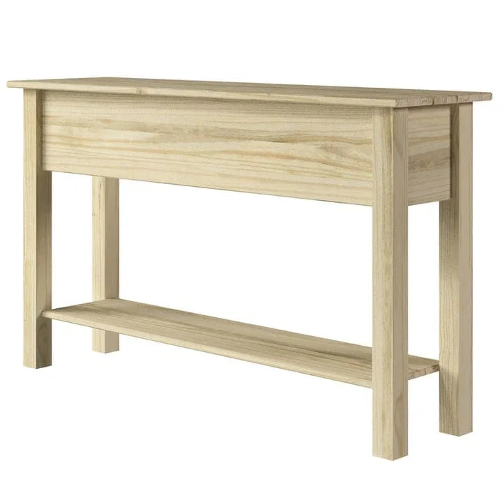 Tavolo Consolle Rustico in Pino Massiccio per Ingresso, Bianco Decapato / Marrone Antico / Grigio Decapato / Non Verniciato, 3 Cassetti