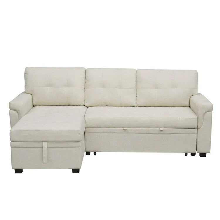 Divano componibile convertibile reversibile con letto estraibile, chaise longue con contenitore nascosto e gambe durevoli