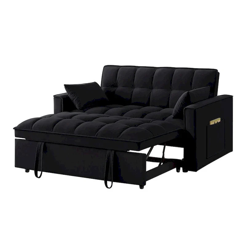 Divano Letto Estraibile 4-in-1 - Divanetto in Velluto - Divano Letto Convertibile con Schienale Reclinabile, 2 Tasche Laterali
