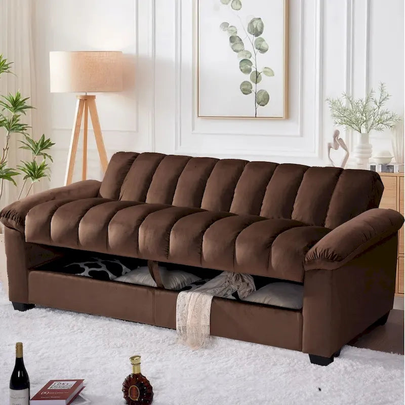Divano letto convertibile in velluto da 82,7" con 2 cuscini