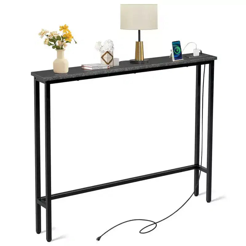Marrone Ruggine 1pz Consolle in Ferro Triamina 100*15*79cm con Prese Elettriche