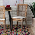 Sedia da pranzo Laluna bohémien moderna in rattan/legno di mogano con cuscino