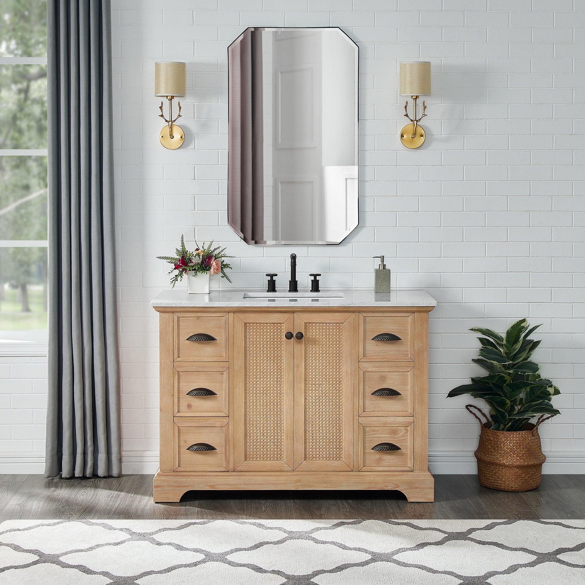 Mobile bagno Hervas con top in marmo naturale senza specchio