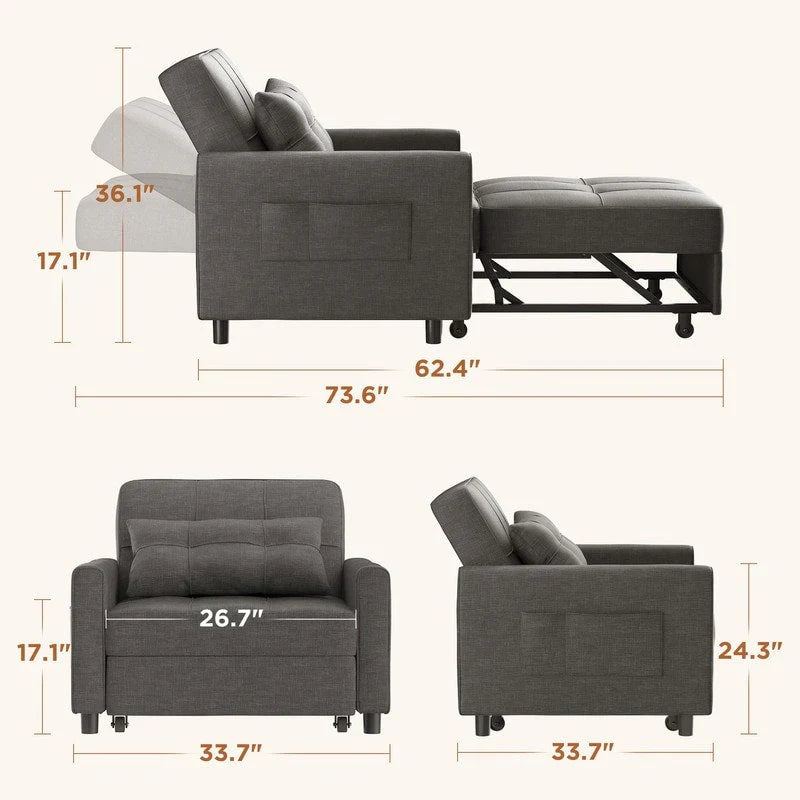 Divano letto trasformabile 3-in-1, Poltrona letto estraibile, Letto pieghevole convertibile per soggiorno