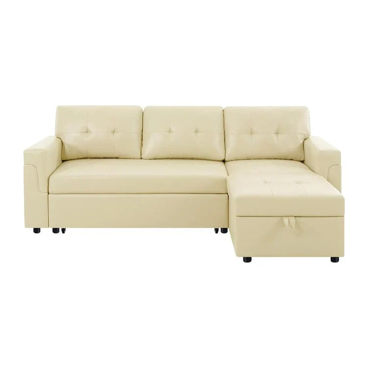 Divano componibile convertibile reversibile con letto estraibile, chaise longue con contenitore nascosto e gambe durevoli