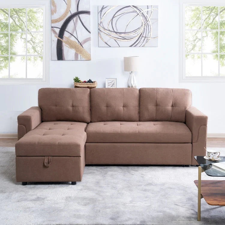 Divano sezionale reversibile con letto estraibile, chaise longue con contenitore nascosto, gambe durevoli,