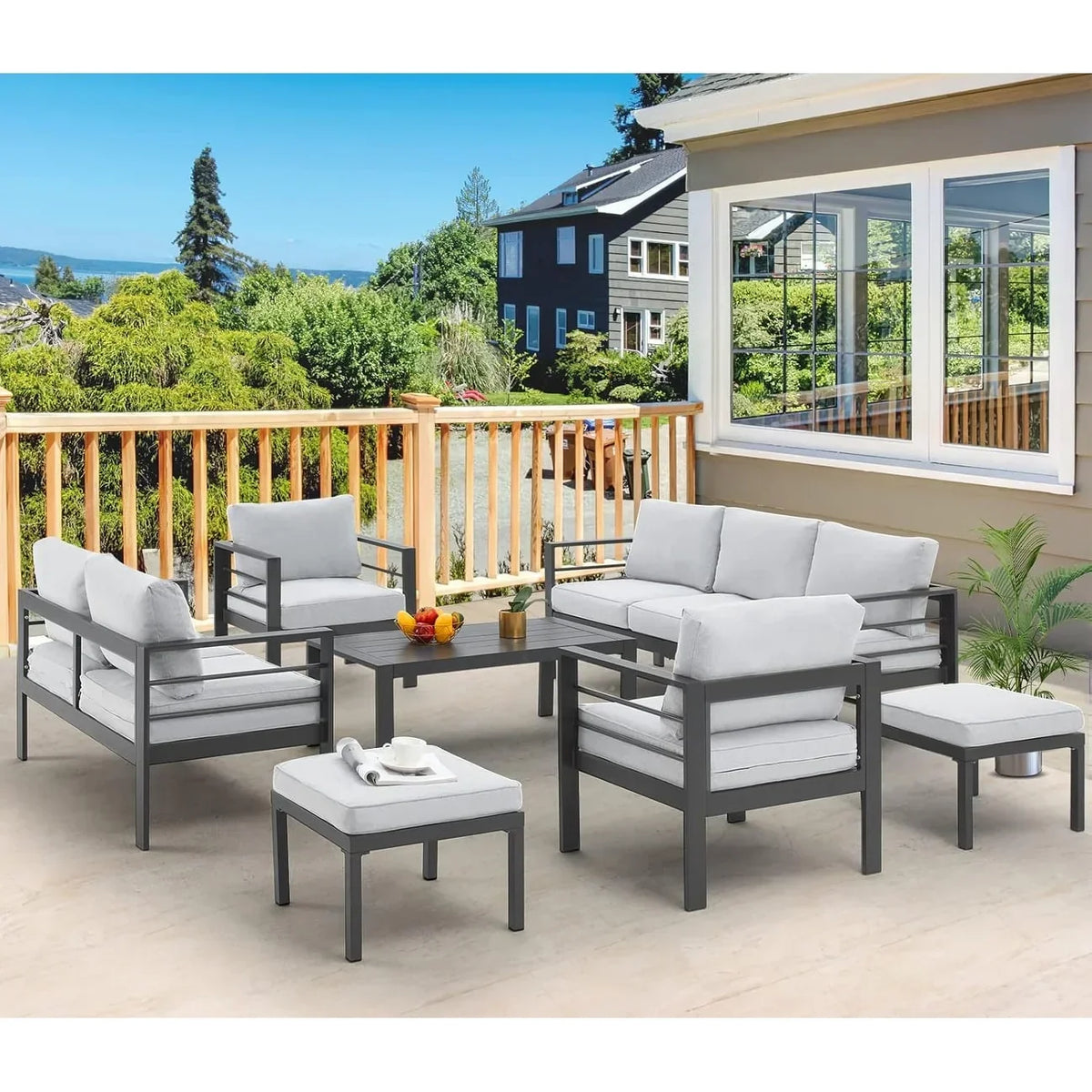 AECOJOY Set di mobili da giardino a 7 pezzi in alluminio Set da conversazione per esterni