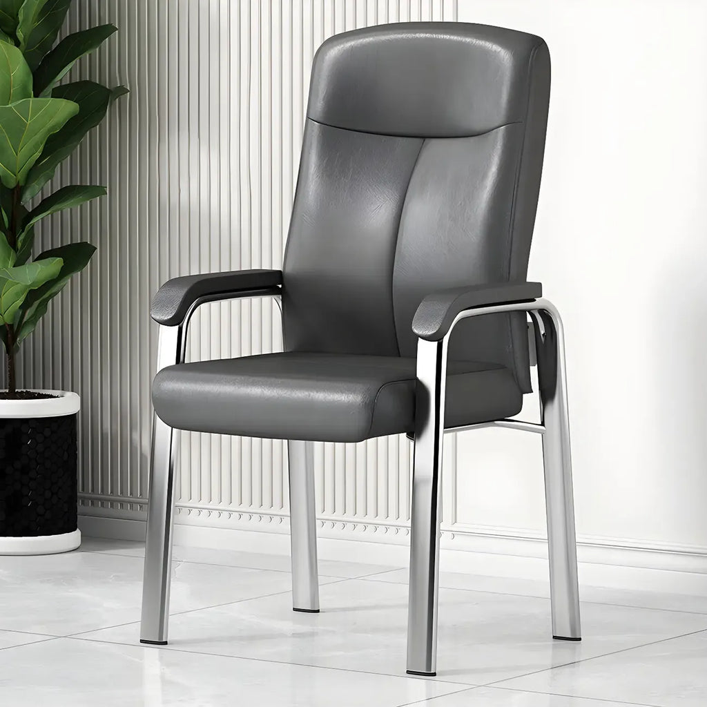 Sedia da ufficio HomeyFad moderna in pelle e metallo a 4 gambe con braccioli
