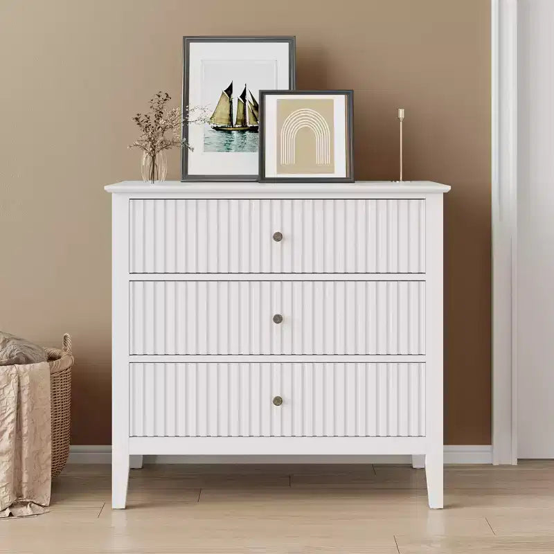 Cassettiera Heynemo a 3 Cassetti, Comodino in Legno Verniciato Alto 76 cm con Contenitore, Ampio Cassettone Moderno con Guide a Sfera