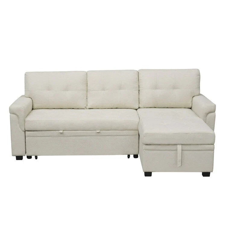 Divano componibile convertibile reversibile con letto estraibile, chaise longue con contenitore nascosto e gambe durevoli
