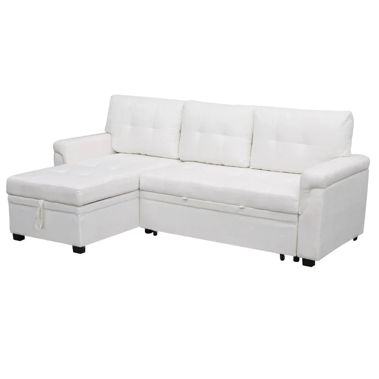 Divano sezionale reversibile con letto estraibile, chaise longue con contenitore nascosto, gambe durevoli,