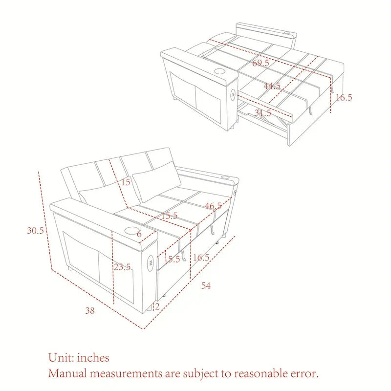 Divano Letto Estraibile con Schienale Regolabile e Porta USB