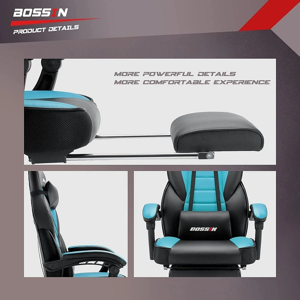Sedia da gaming BOSSIN Racing Style, sedia da gamer per persone robuste fino a 136 kg, sedia da computer con schienale alto