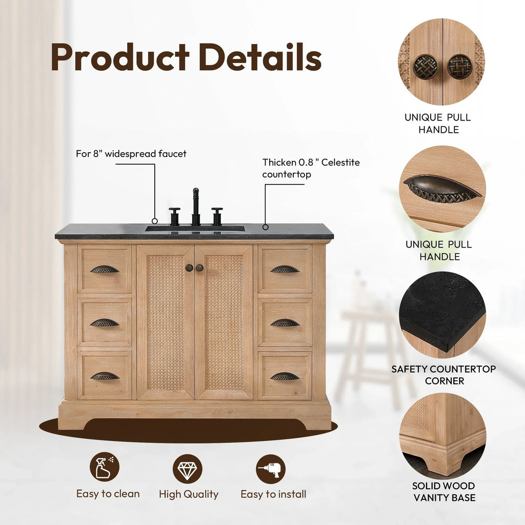 Mobile bagno Hervas con top in marmo naturale senza specchio