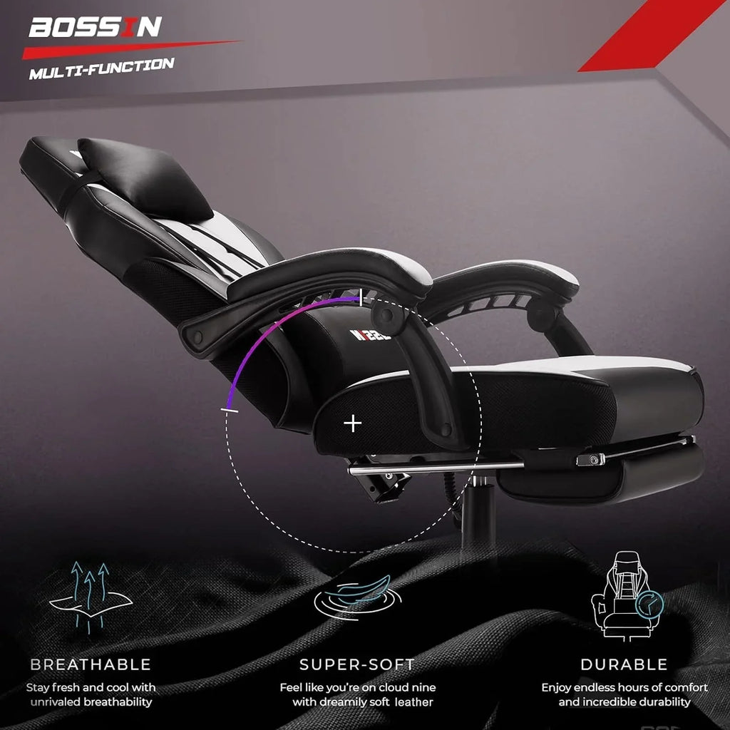 Sedia da gaming BOSSIN Racing Style, sedia da gamer per persone robuste fino a 136 kg, sedia da computer con schienale alto