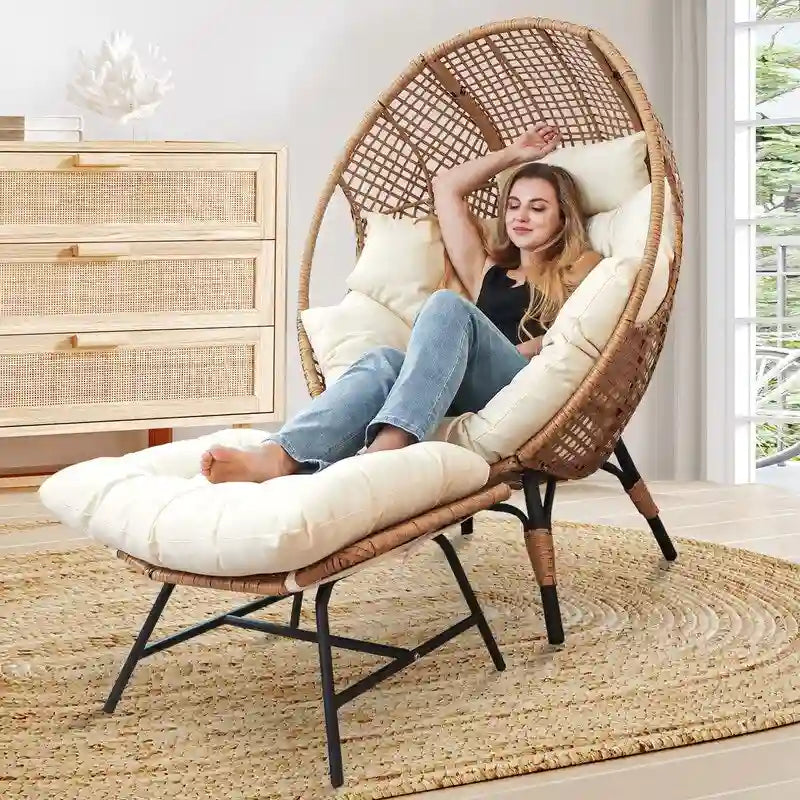 FINCATI Fauteuil Œuf d'intérieur, Fauteuil Œuf d'extérieur 200 kg, Fauteuil Œuf surdimensionné avec pouf, Fauteuil Œuf de luxe confortable avec repose-pieds