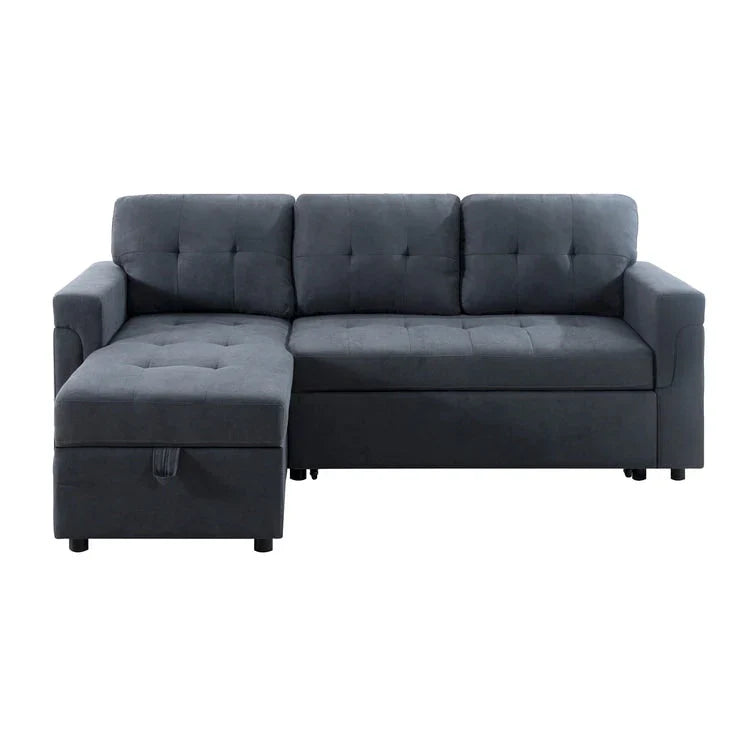 Divano componibile convertibile reversibile con letto estraibile, chaise longue con contenitore nascosto e gambe durevoli