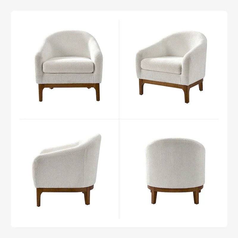 Poltrona a botte Augus Modern Boucle con gambe in legno massello di HULALA HOME