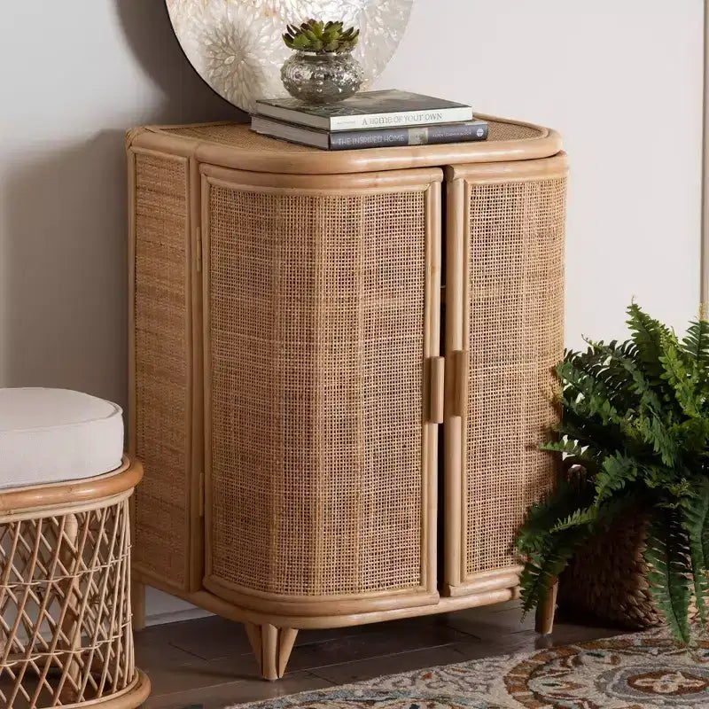 bali & pari Yanka Meuble de Rangement en Rotin Naturel: Fait à la Main, 2 Étagères, Design Bohème