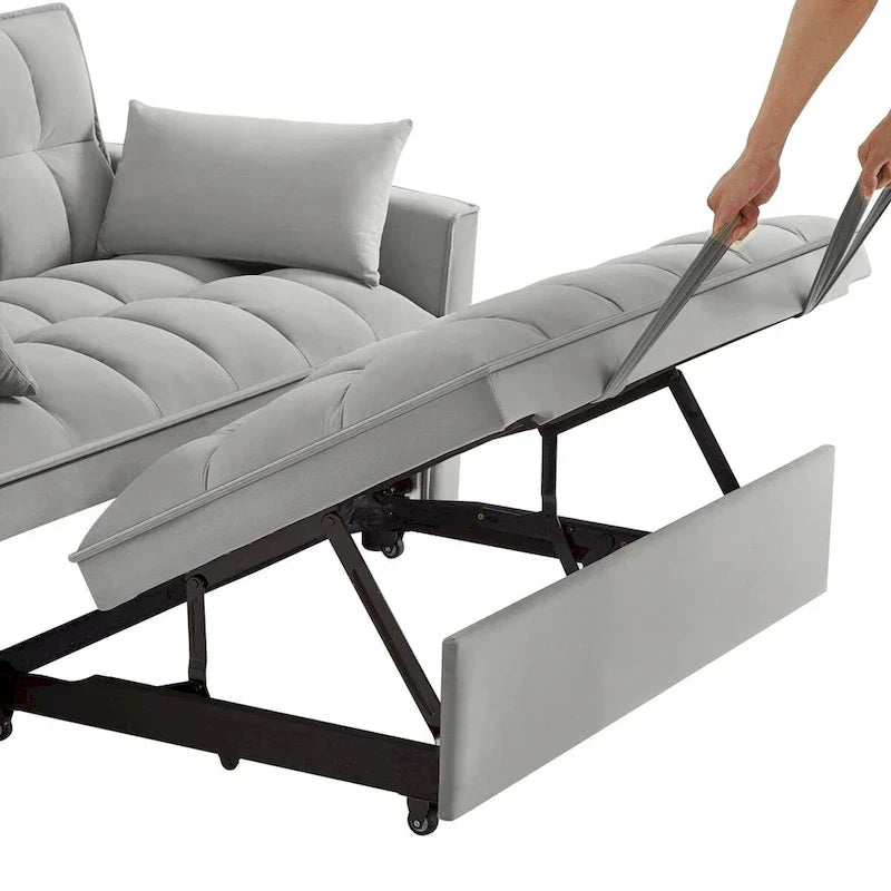 Divano letto a due posti 4 in 1 con braccioli e tasche portaoggetti, divano letto estraibile multifunzionale trapuntato con schienale regolabile