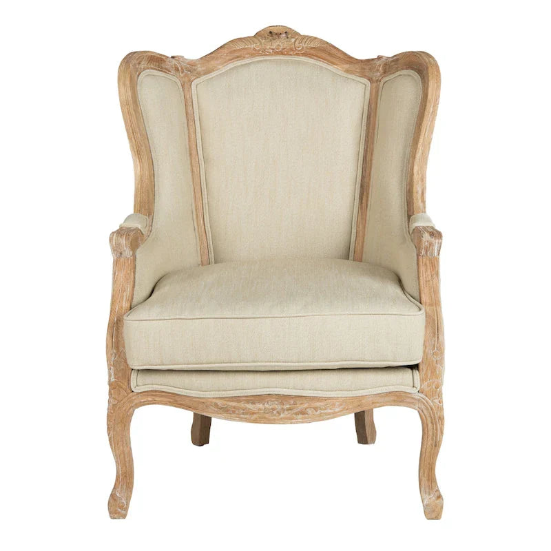 Poltrona con orecchioni Kali Oak in lino naturale - 34Lx34Px40H