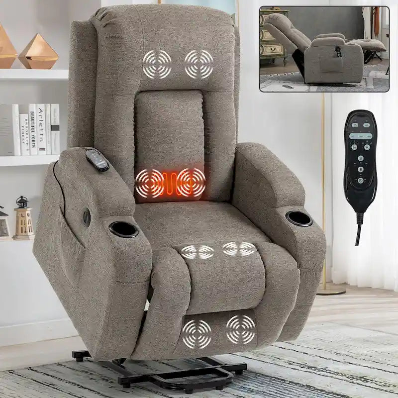 Poltrona reclinabile Power Lift, poltrona massaggiante moderna a motore singolo con riscaldamento lombare, porta di ricarica USB, portabicchieri