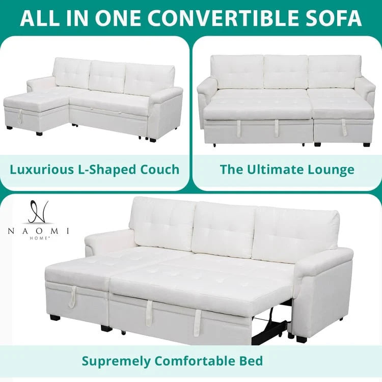 Divano sezionale reversibile con letto estraibile, chaise longue con contenitore nascosto, gambe durevoli,