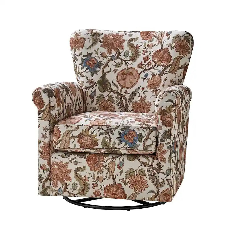 Poltrona girevole a dondolo Georg Comfortable Floral Fabric con braccioli arrotolati di HULALA HOME