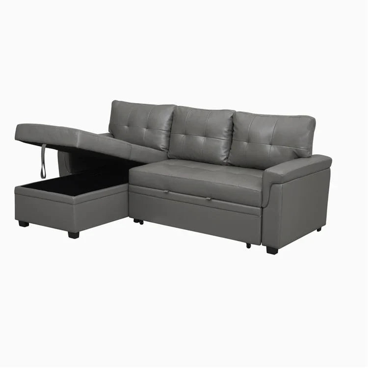 Divano componibile convertibile reversibile con letto estraibile, chaise longue con contenitore nascosto e gambe durevoli