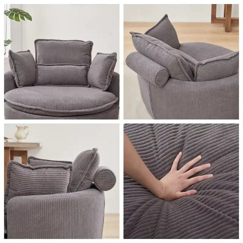 Poltrona girevole oversize con pouf contenitore Moon con 4 cuscini
