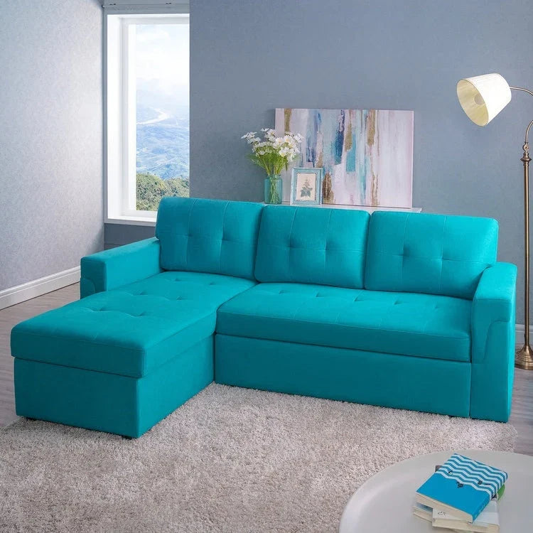 Divano sezionale reversibile con letto estraibile, chaise longue con contenitore nascosto, gambe durevoli,
