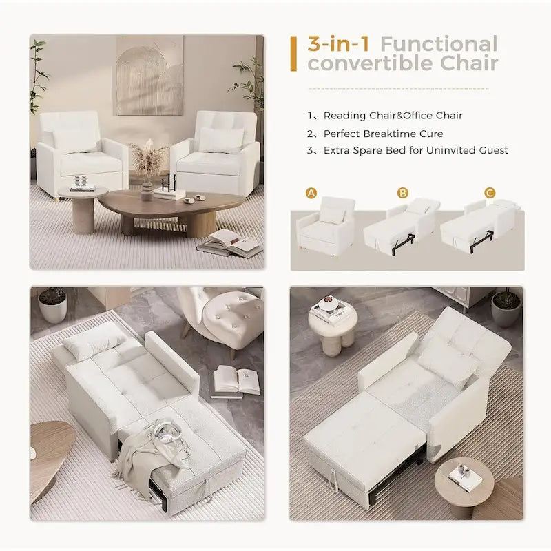 AECOJOY Poltrona Letto 3 in 1 con Cuscino e Schienale Convertibile