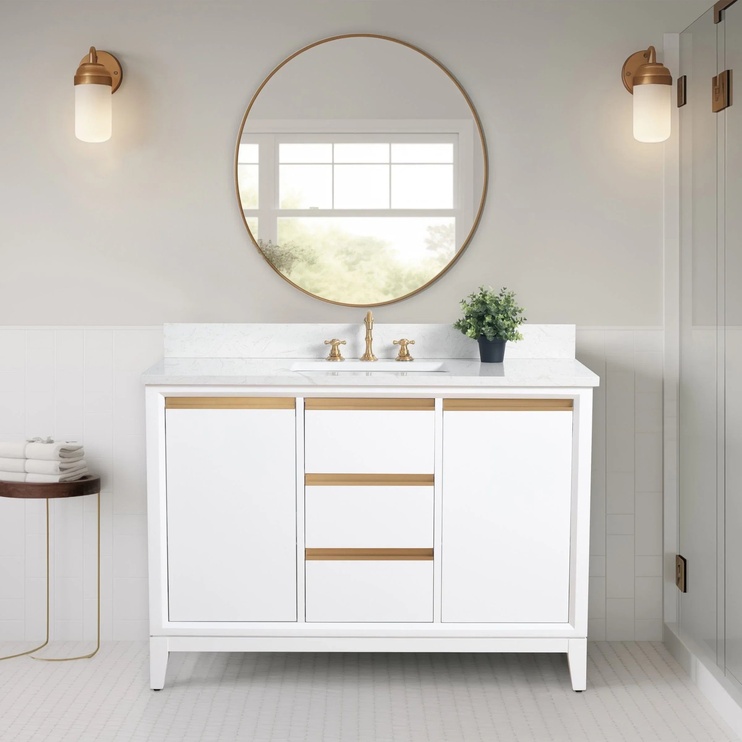Meuble-lavabo Vanity Art avec évier en céramique et dessus en marbre reconstitué