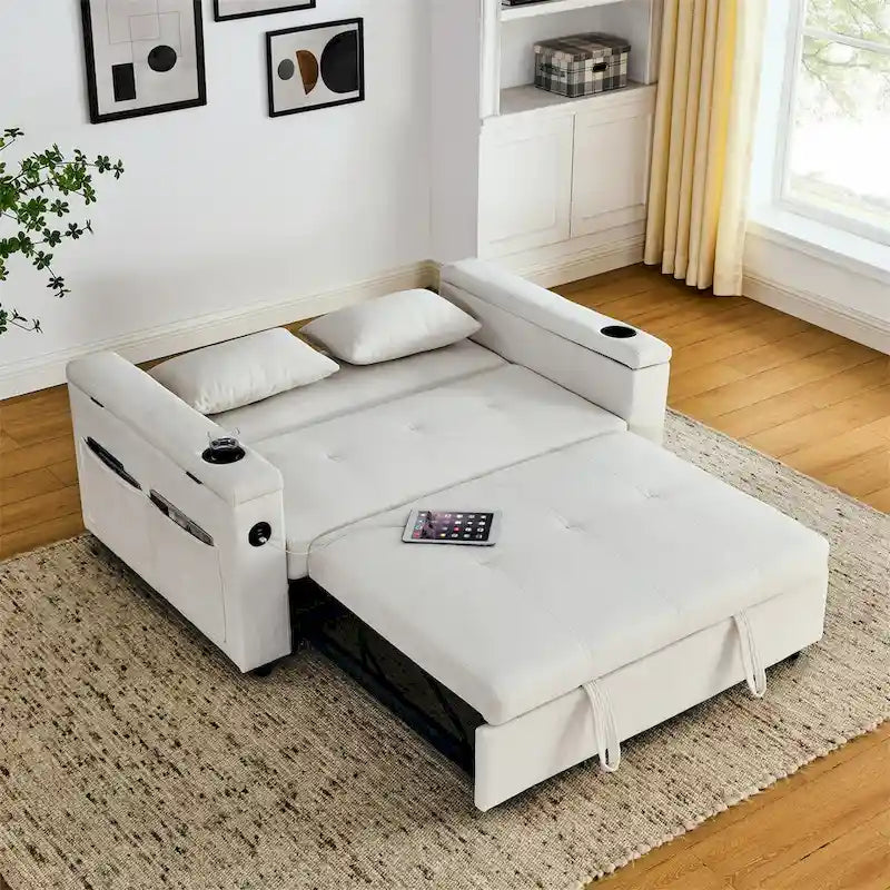 Divano Letto Estraibile con Schienale Regolabile e Porta USB