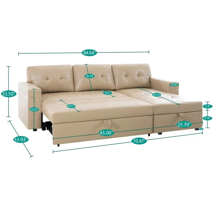 Divano sezionale reversibile con letto estraibile, chaise longue con contenitore nascosto, gambe durevoli,