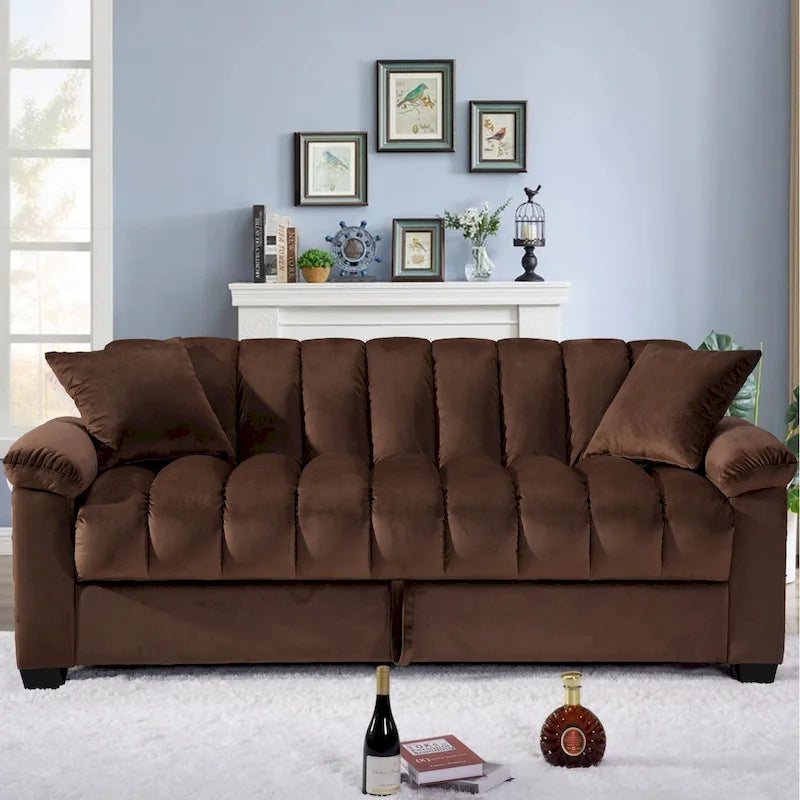 Divano letto convertibile in velluto da 82,7" con 2 cuscini