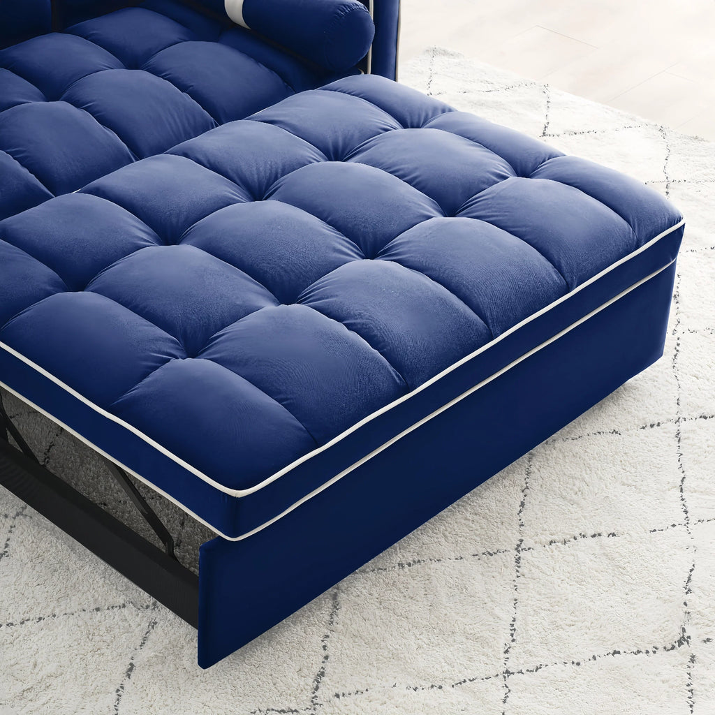 Divano letto trasformabile a 2 posti in velluto da 140 cm con letto estraibile, reclinabile, tasche laterali e supporto per telefono