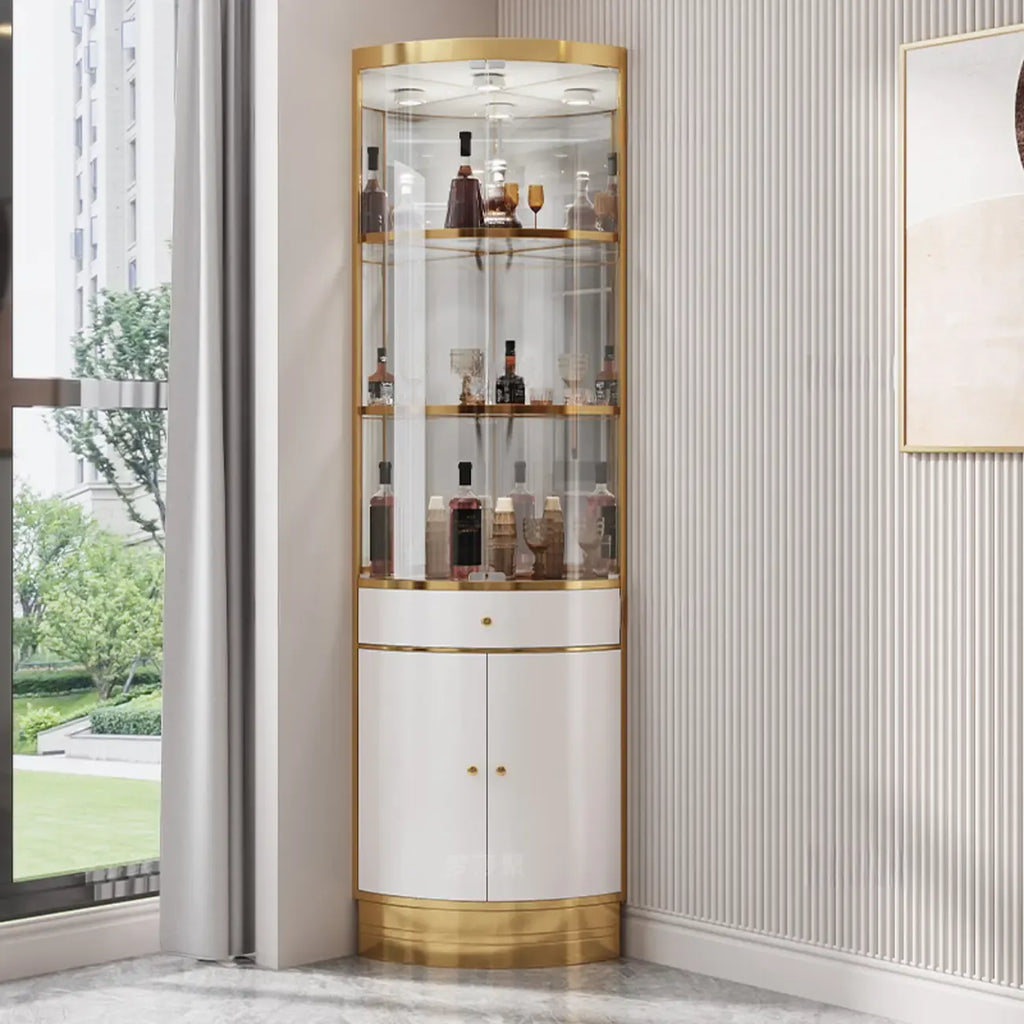 Mobile Bar Angolare con Scaffali Multipli in Vetro e Metallo per Esposizione